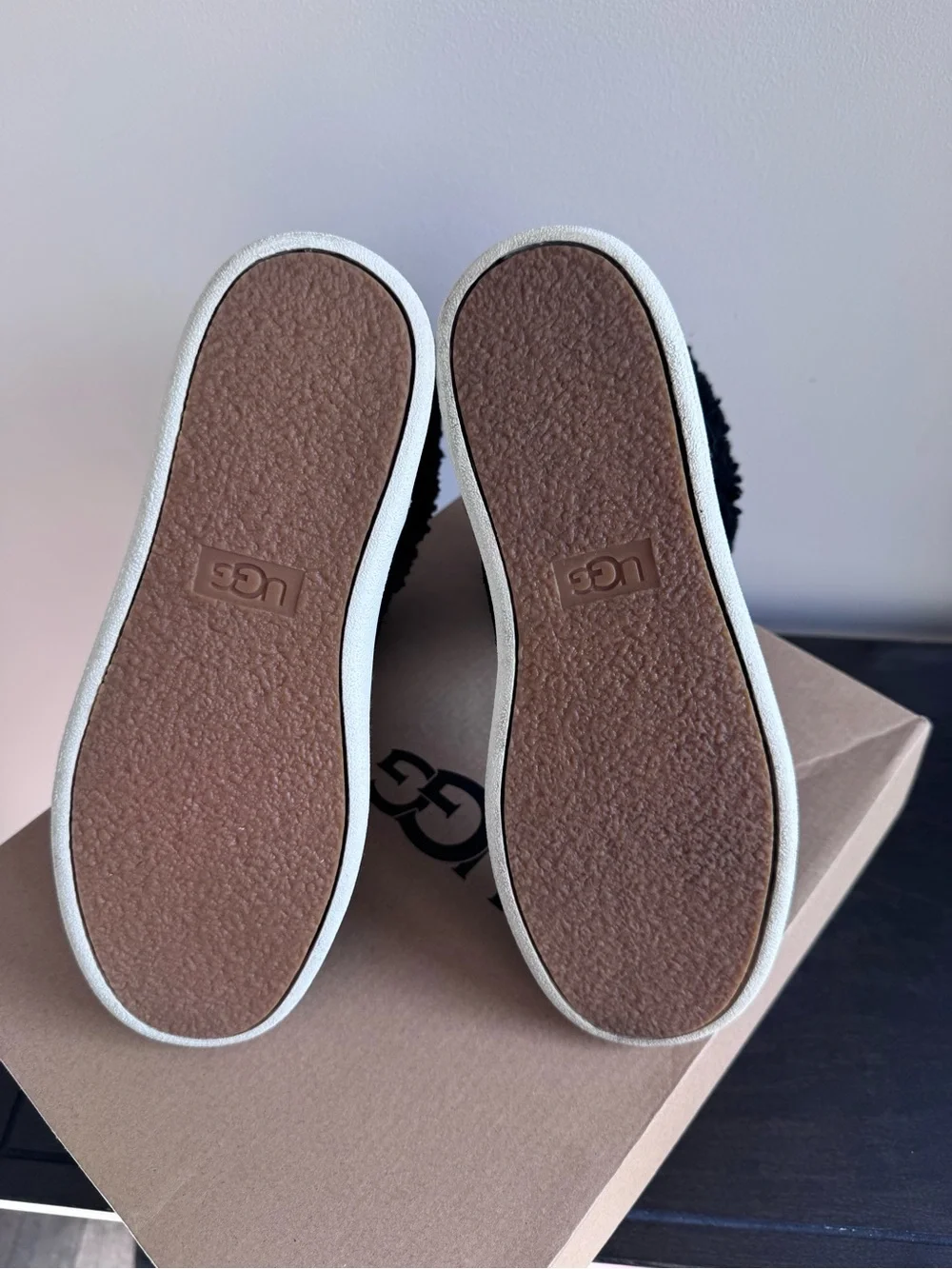 UGG Black Suede Mid-Calf Boots with White Soles
